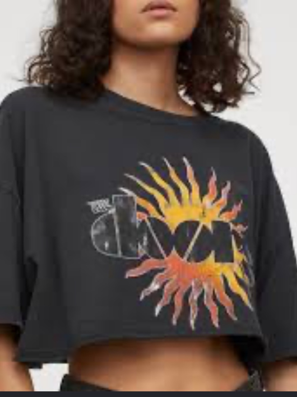 Women's Black Doors Graphic Cropped Tee with Sun Motif